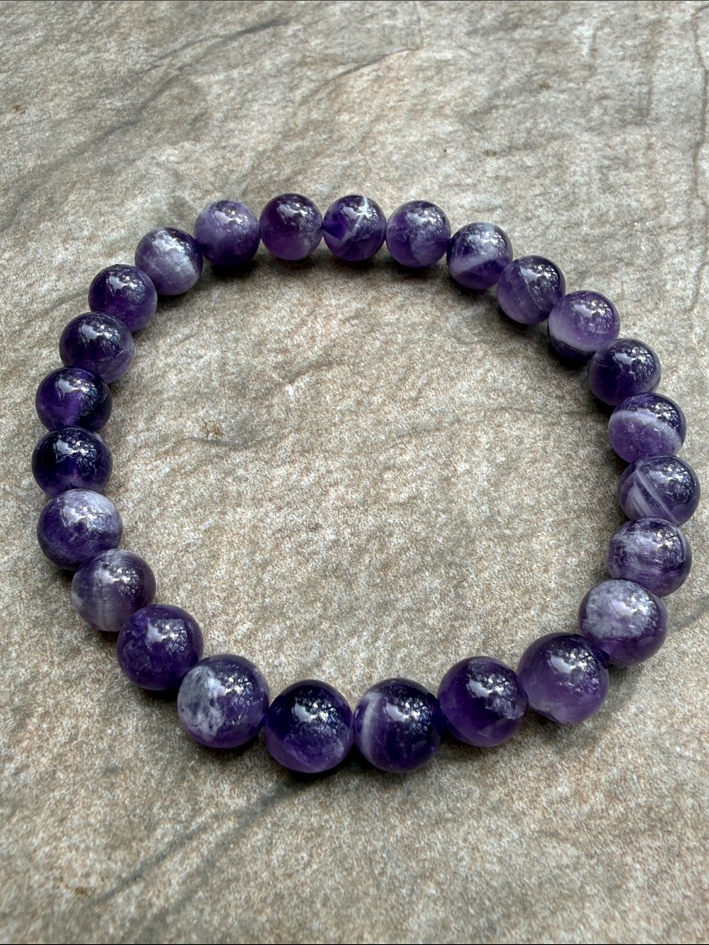 Amethyst 7mm Size 7 Beaded Stretch Bracelet - Purple Natural Gemstone 💎 Unisex